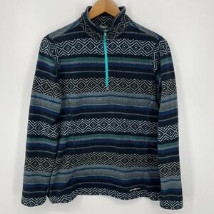 Eddie Bauer Sweatshirt Women's Size M Black Fleece Tribal Print 1/4 Zip Pullover